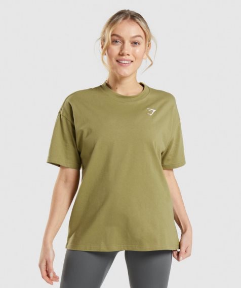 Women's Gymshark Training Oversized T-Shirts Olive | CA 8560A1